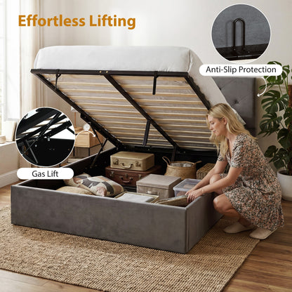HOMCOM King Size Bed Frame Gas End Lift Under Bed Storage Upholstered Platform Bed Tufted Headboard for 150 x 200 cm Mattress
