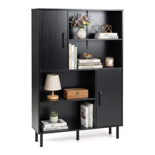 Cube Storage Cabinet with Metal Legs and Anti-topping Kits in black with open shelves and two doors