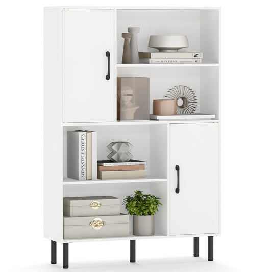 Cube Storage Cabinet with Metal Legs and Anti-topping Kits, a white unit with black legs and shelves