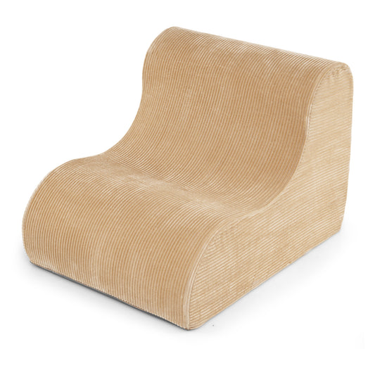 Curved Lazy Floor Sofa in beige corduroy fabric, shown from a three-quarter front angle