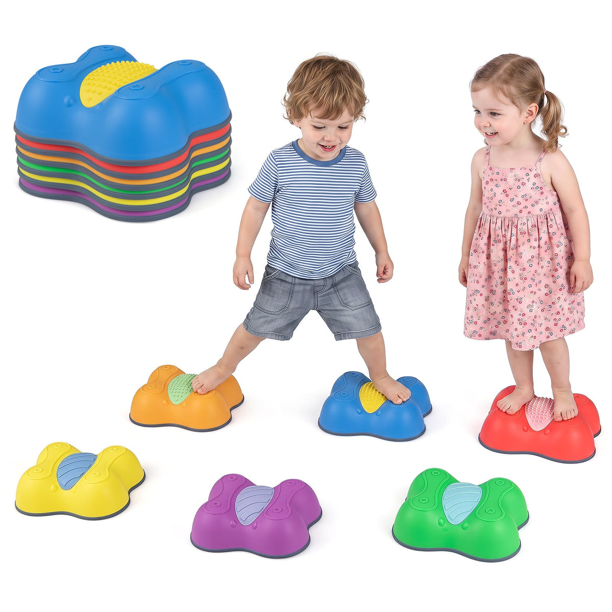 Cute Butterfly Theme 6 Pieces Stepping Stones Non-Slip Design for Ages 3+ Kids stacked and spread out