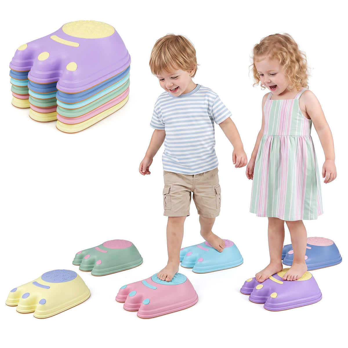 Cute Monster Theme 6 Pieces Non-Slip Design stepping stones for kids aged 3 and up, stacked in various colours