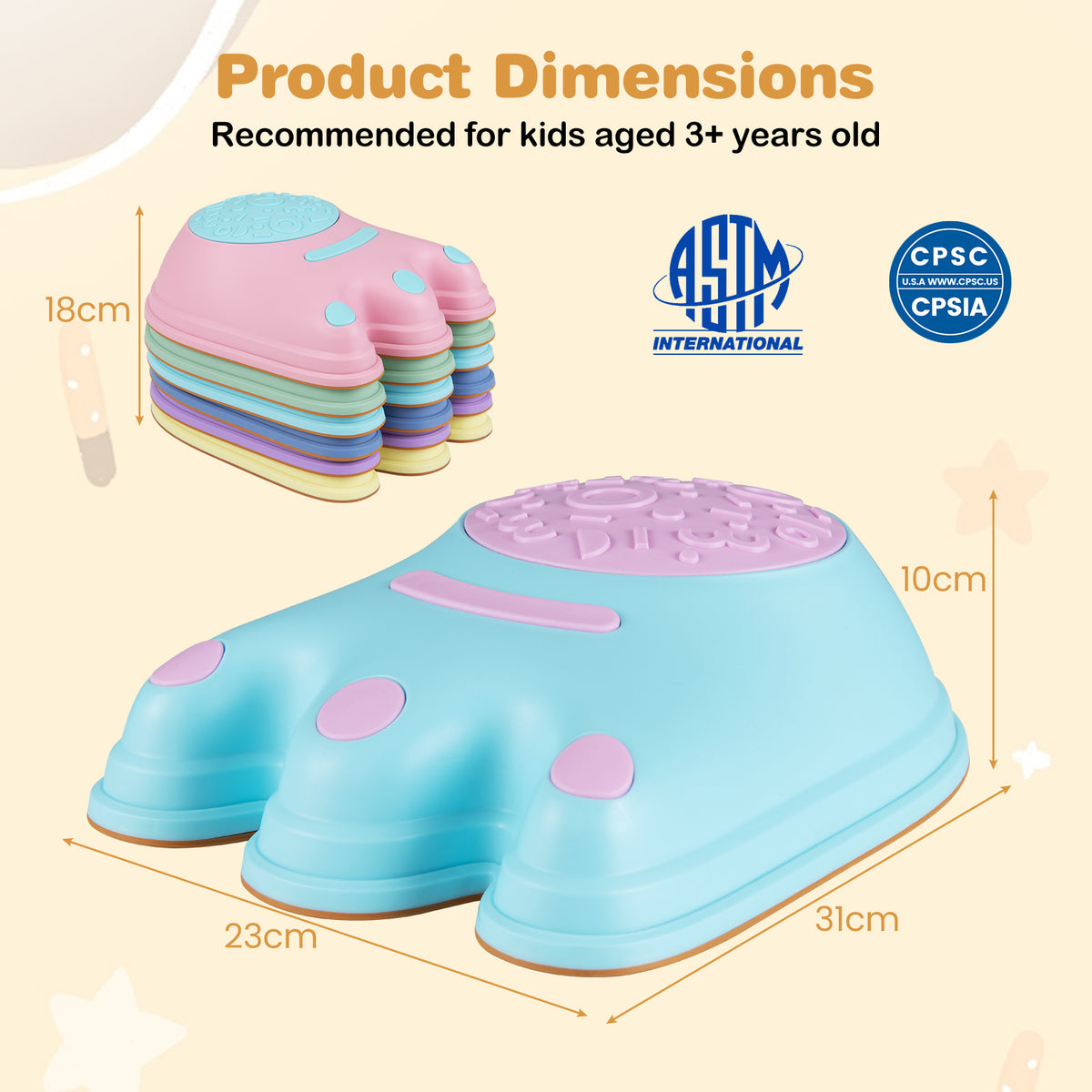 A diagram showing the dimensions of the monster stepping stones