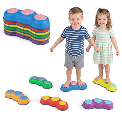 Cute Peanut Theme 5 Pieces Stepping Stones Non-Slip Design stacked and spread out with children balancing on them