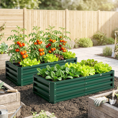 Outsunny Set of 2 Raised Beds for Garden, Galvanised Outdoor Planters for Herbs Vegetables, Use for Patio Balcony, Green
