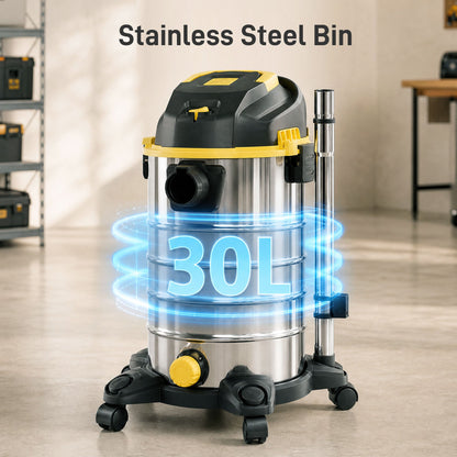 HOMCOM 1400W Vacuum Cleaner, 3-in-1 Wet and Dry Vacuum Cleaner with Blowing Mode and 30L Stainless Steel Tank, Silver Tone