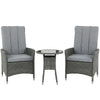 Outsunny Rattan Bistro Set, Reclining Garden Chairs and Glass Coffee Table with Cushions for Patio Balcony Porch, Grey
