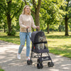 PawHut Dog Stroller, Foldable Cat Dog Pram for Miniature Breeds, Pet Stroller with Brake, Mesh Windows, Dark Grey