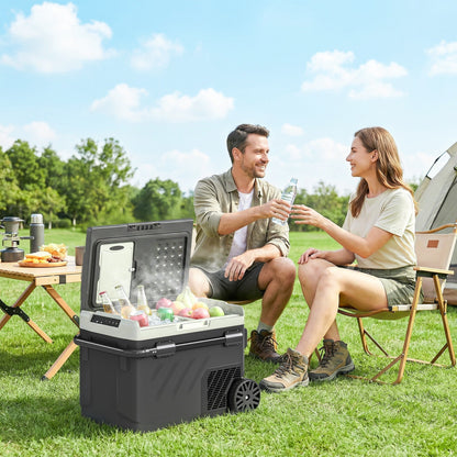 Outsunny 40L Compressor Car Fridge Freezer, Dual Zone Camping Refrigerator with App Control, Telescopic Handle, -20 degreesC-20 degreesC