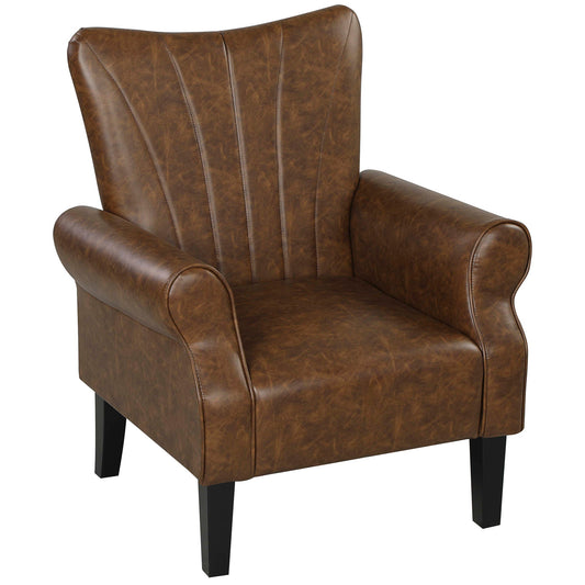 HOMCOM Upholstered Accent Chair with Rolled Arms and Wood Legs, Armchair for Living Room Bedroom, Brown