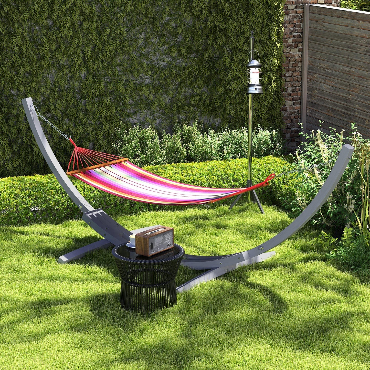 حامل أرجوحة خشبي Outsunny بطول 3.25 متر، يناسب جميع المقاسات، ملحقات للحديقة والنزهات والتخييم، رمادي