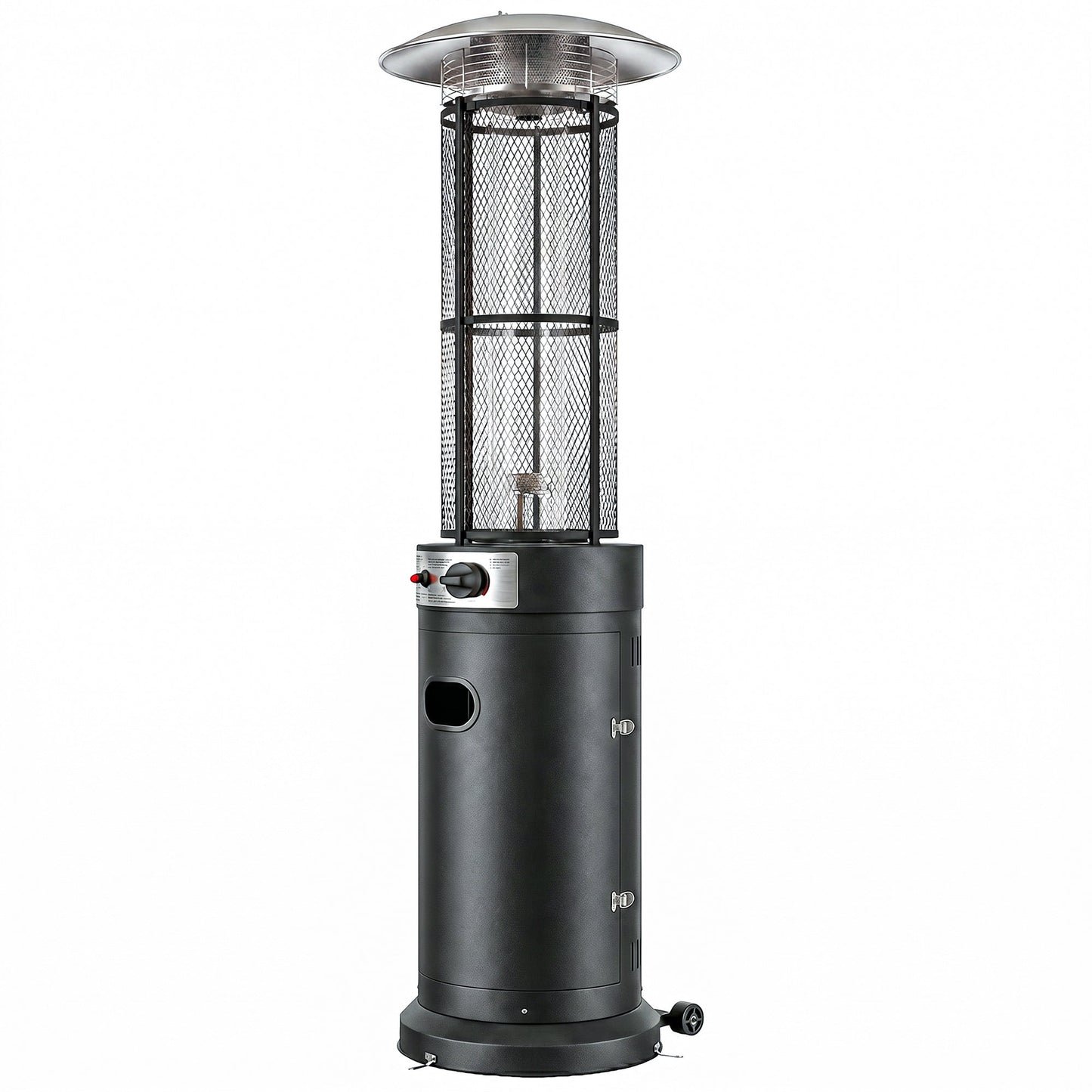 Outsunny 11 KW Freestanding Gas Patio Heater, Adjustable Outdoor Garden Propane Heater with Tip-Over Switch, Wheels, Pulse Ignition, Tank Room with Openable Door, Black