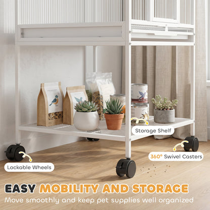 PawHut Bird Cage Detachable with Rolling Stand Parrot Cage with Storage Shelf White