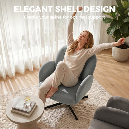 HOMCOM Swivel Accent Chair, Shell-Shaped Armchair with Spring Cushion, Metal Base, Grey