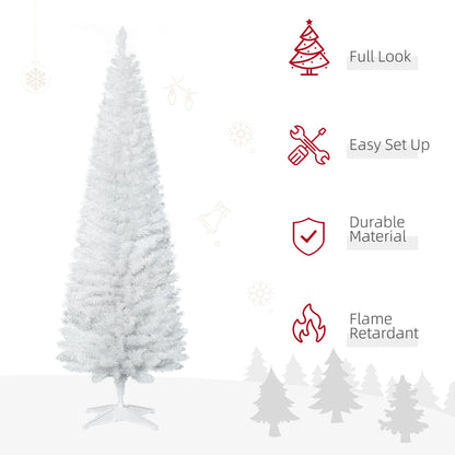 HOMCOM 6ft Unlit Artificial Christmas Tree, Pencil Slim Xmas Tree with Solid Stand and Realistic Branches, White