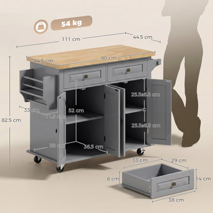 HOMCOM Kitchen Island on Wheels in Grey