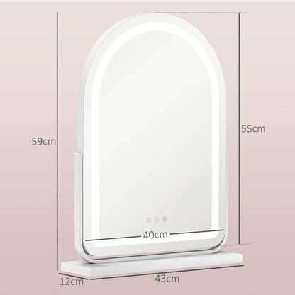مرآة مكياج LED من HOMCOM بمقاس 43 × 59 سم - أبيض