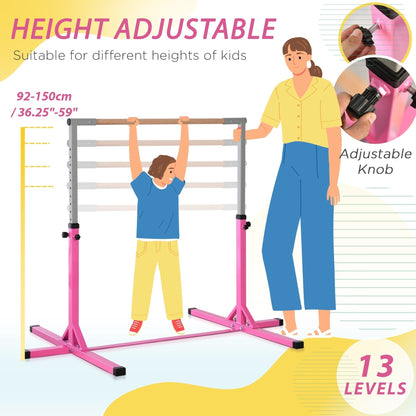 HOMCOM Height Adjustable Gymnastics Horizontal Bar for Kids, Children Junior Kip High Bar Fitness, Pink
