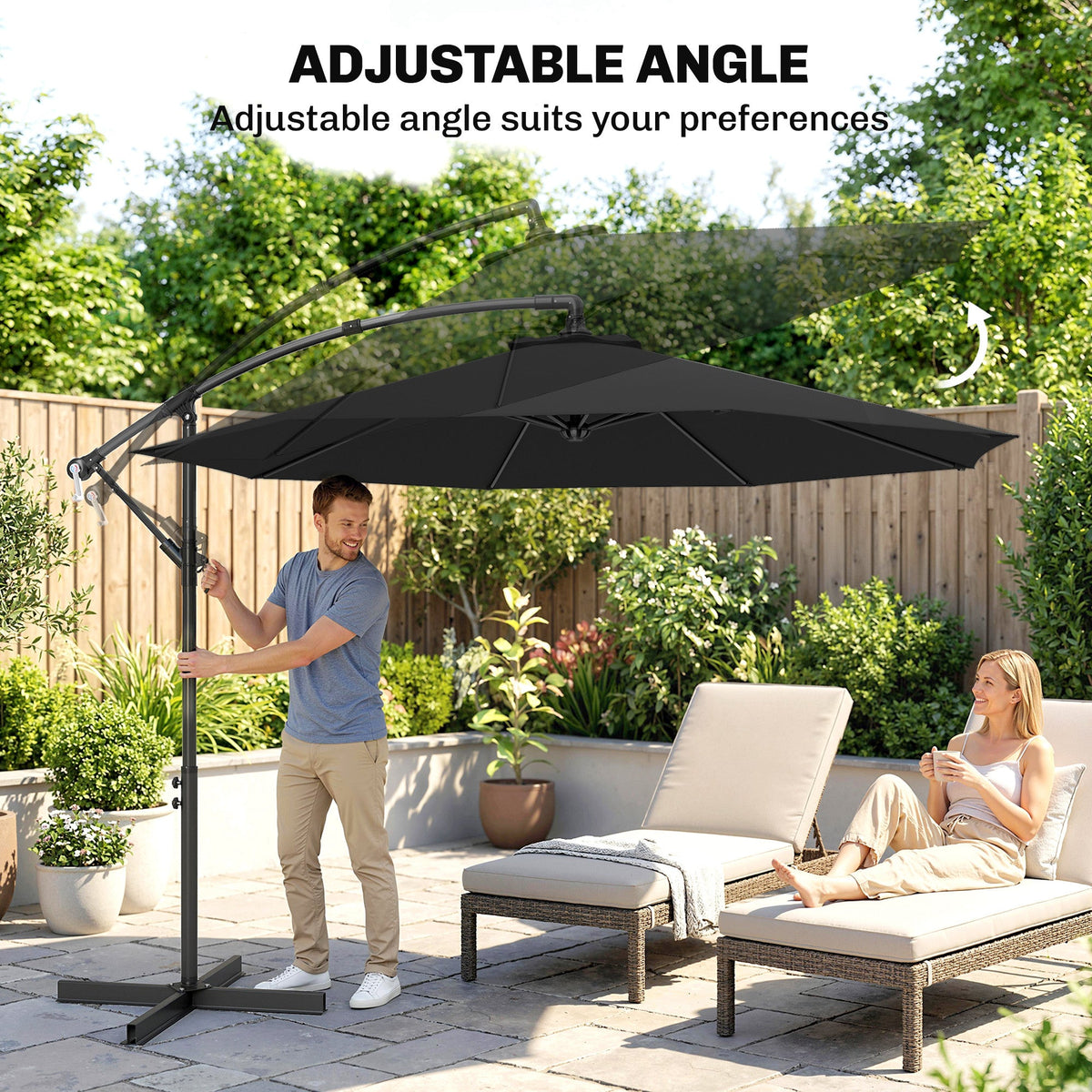Outsunny 3m Overhanging Cantilever Parasol, with Cross Base - Black