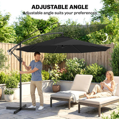 Outsunny 3m Overhanging Cantilever Parasol, with Cross Base - Black