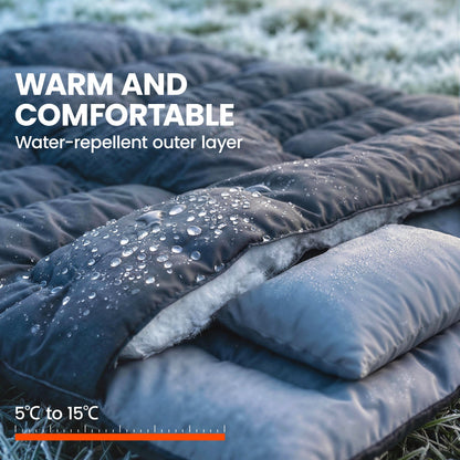 Outsunny Double Sleeping Bag with 2 Pillows, 220 x 160 cm Extra-Large Sleeping Bag for Adults, Black