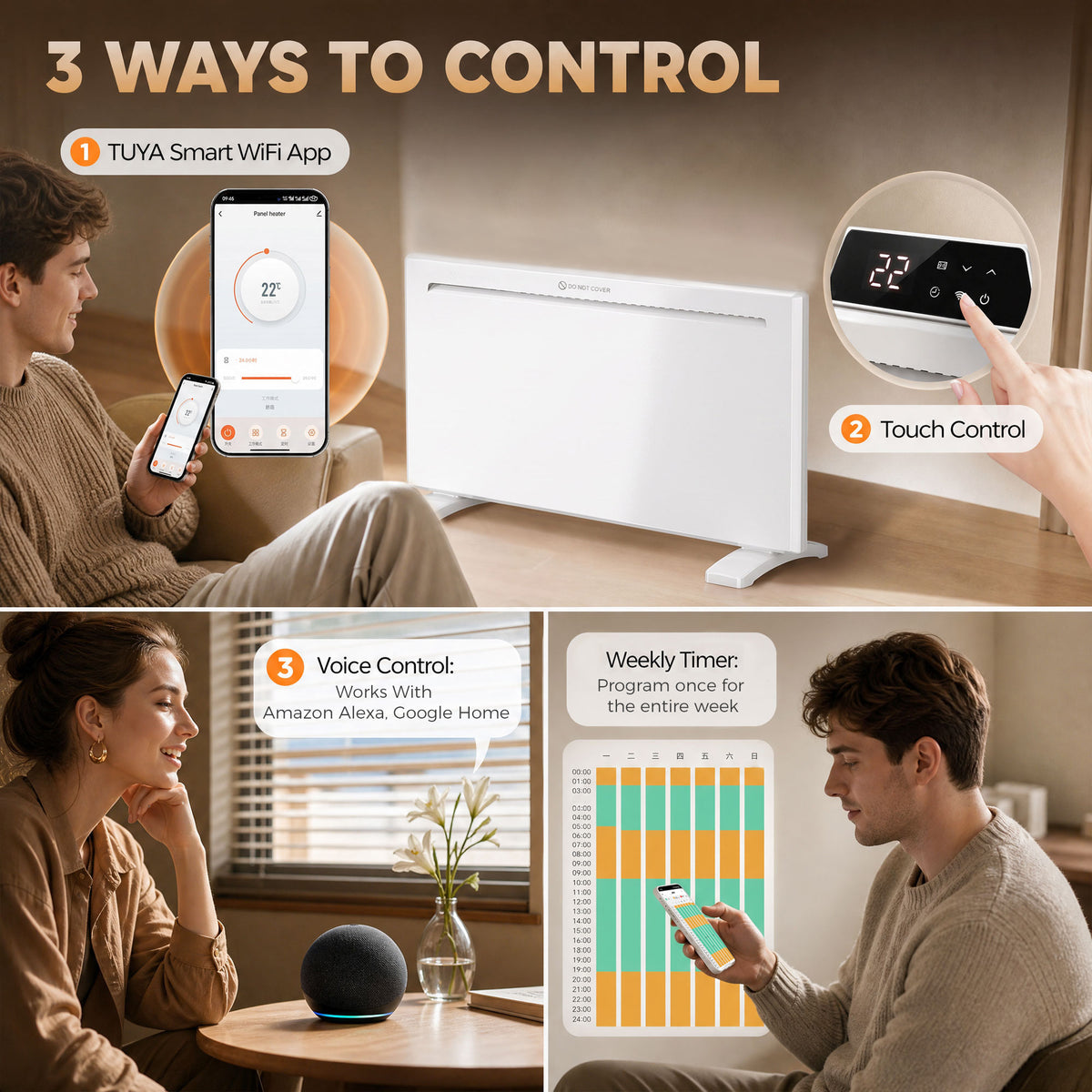 HOMCOM Smart Panel Heater Wall Mounted/Freestanding in White