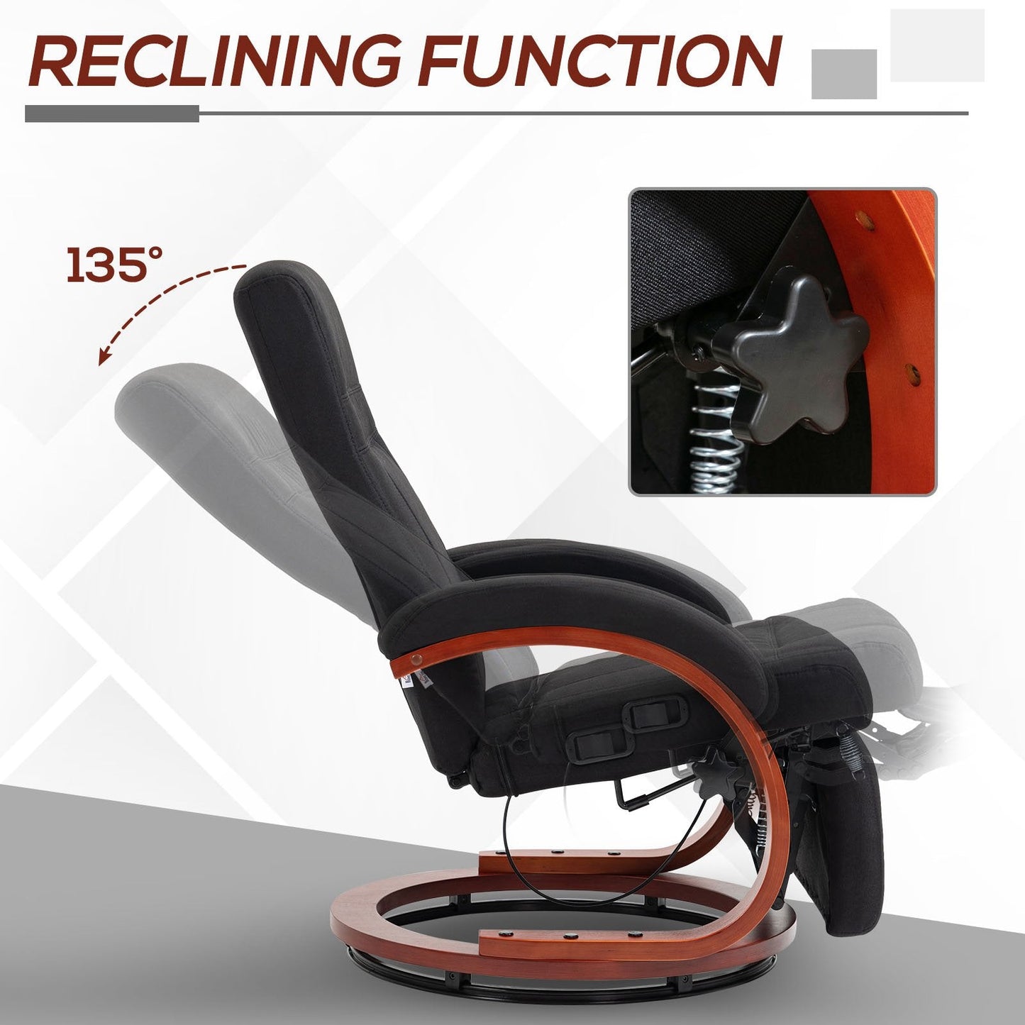 HOMCOM 135 Manual Reclining Swivel Chair, with Footrest - Black