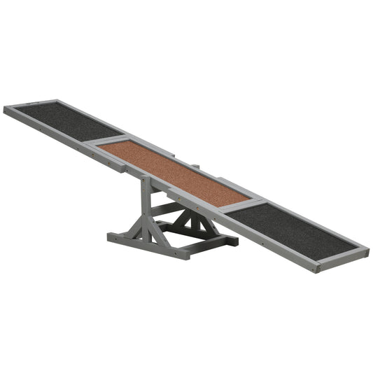PawHut Wooden Pet Seesaw for Big Dogs, Dog Agility Equipment with Anti-Slip Surface - Grey