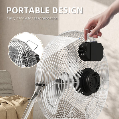 HOMCOM Metal Floor Fan with 3 Speeds & 120√Ç¬∞ Adjustable Tilt - Silver Tone