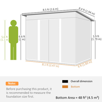Outsunny 8.5 x 6ft Metal Shed with Lightsky Panels, Garden Storage Tool House with Double Doors for Garden, Patio and Lawn, Green