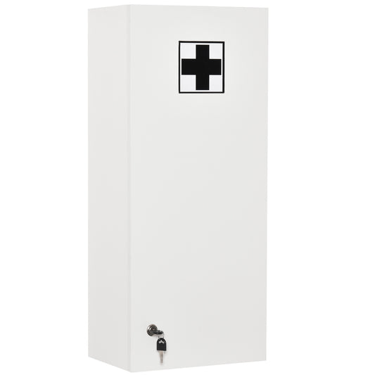 kleankin Wall Mounted Medicine Cabinet, First Aid Cabinet with Adjustable Shelves, Lockable with 2 Keys, White