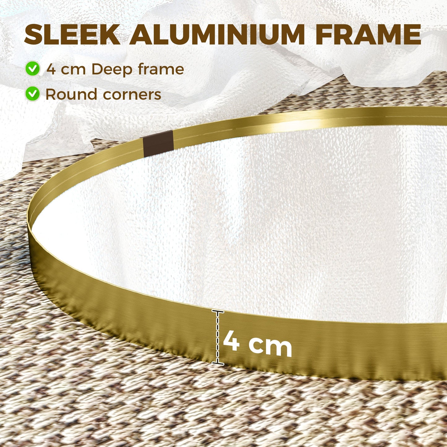 HOMCOM Round Wall Mirror 61 cm, Wall Mounted Bathroom Mirror with Tempered Safety Glass and Aluminium Alloy Frame, Gold Tone