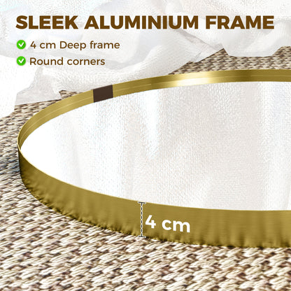 HOMCOM Round Wall Mirror 61 cm, Wall Mounted Bathroom Mirror with Tempered Safety Glass and Aluminium Alloy Frame, Gold Tone