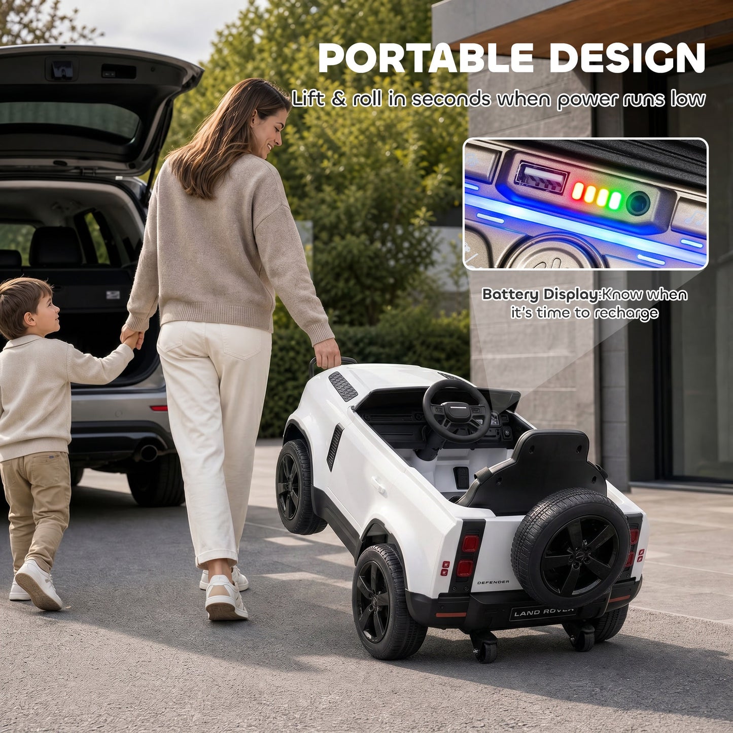 AIYAPLAY Land Rover Licensed 12V Kids Ride on Car with Remote, Suspension, Slow Start, 3 Speeds, Lights, Music, Horn, White