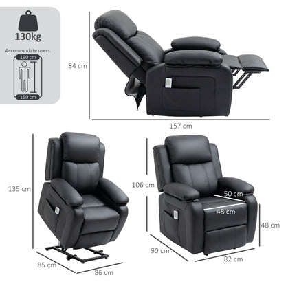 HOMCOM Riser and Recliner Chair with Vibration Massage, PU Leather Power Lift Chair for Elderly, Black