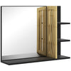 HOMCOM Bamboo Panel Bathroom Mirror, with Shelves