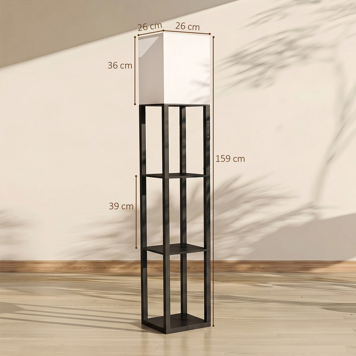 HOMCOM Floor Lamp with Shelves in Black