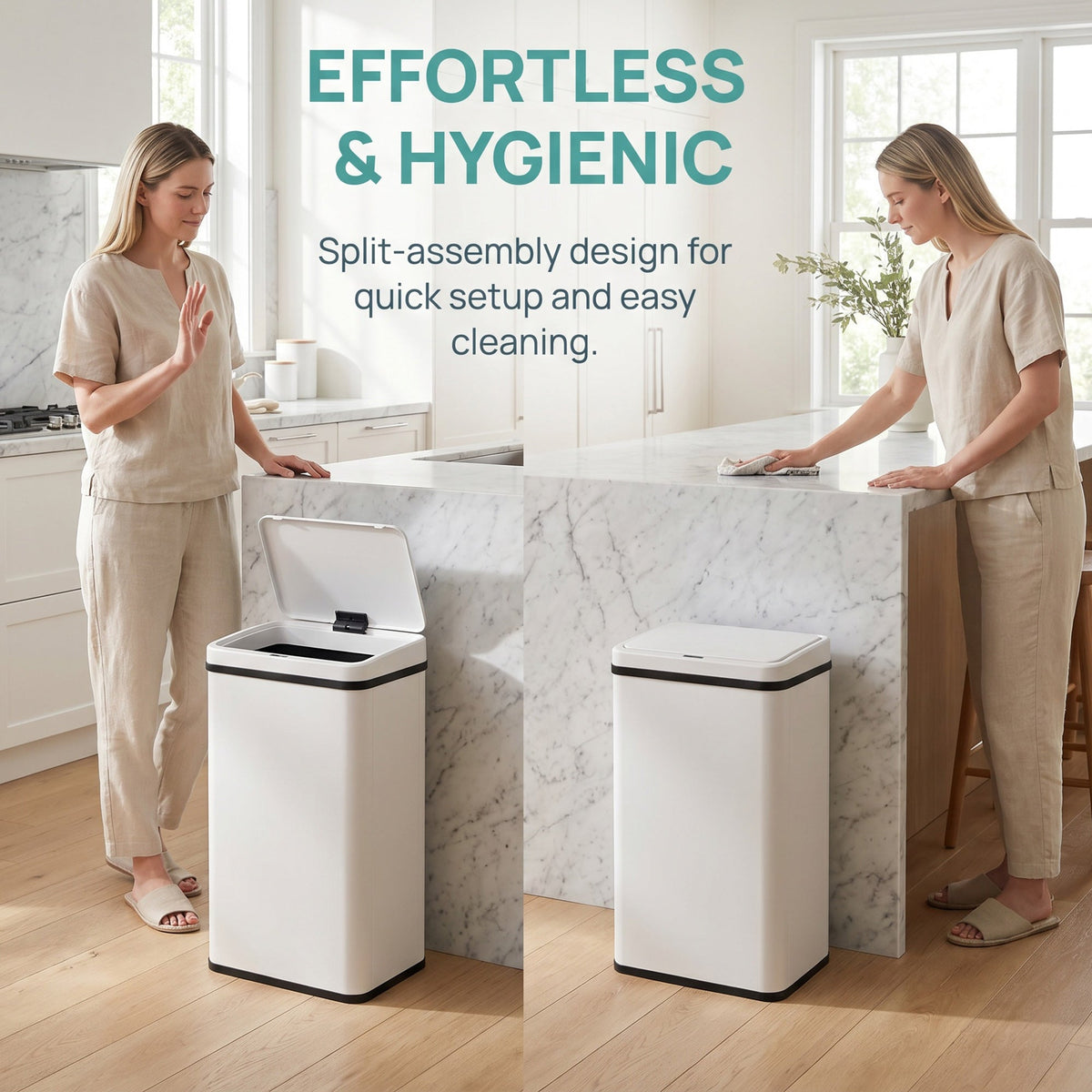 HOMCOM 50L Sensor Bin with Soft-Close Lid, Stainless Steel Automatic Touchless Motion Sensor Kitchen Bin, White