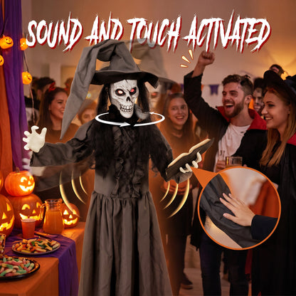HOMCOM 180cm Life Size Animated Witch Halloween Decorations Outdoor Indoor, Scary Halloween Animatronics Decor