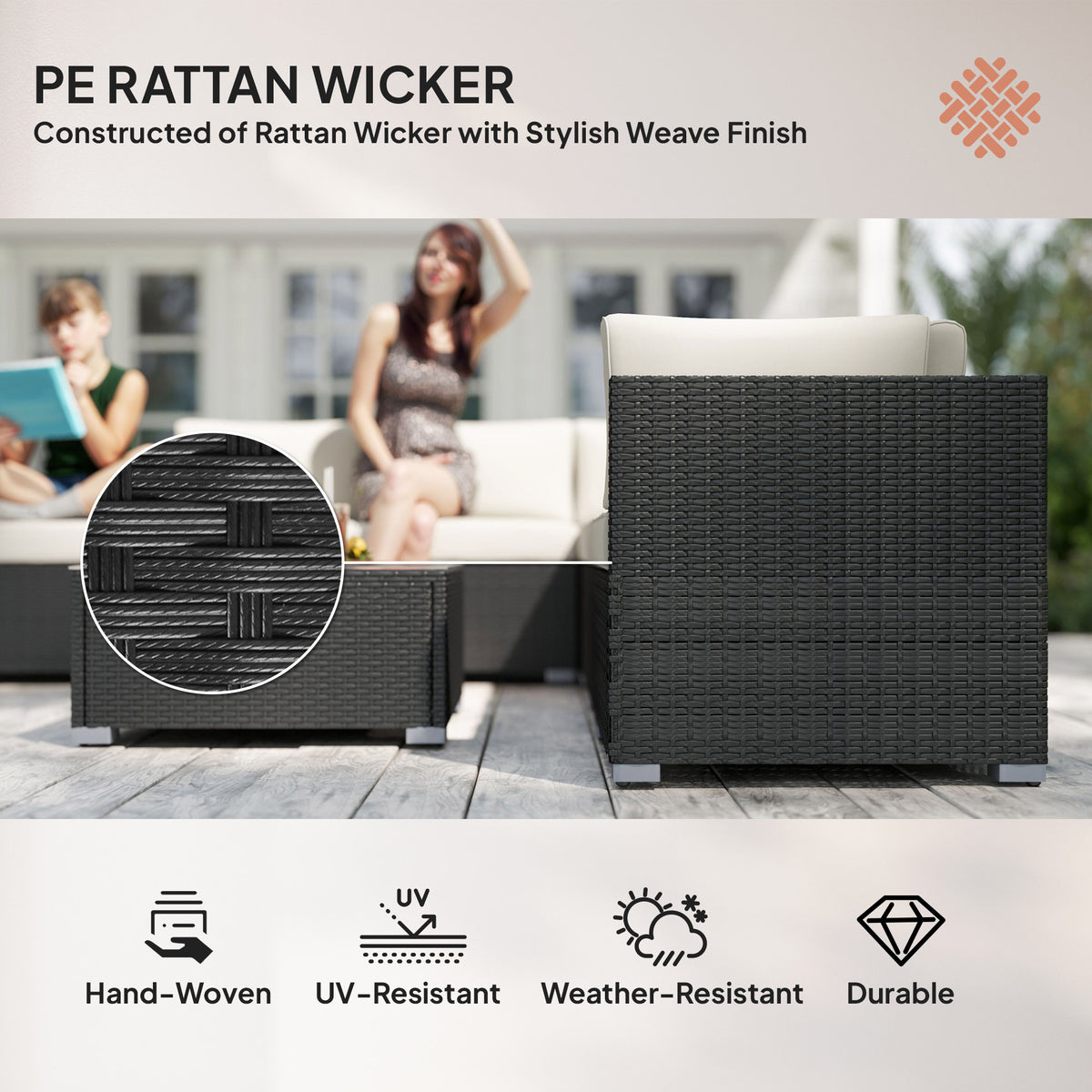 Outsunny 8 Piece Rattan Corner Sofa Set in Black