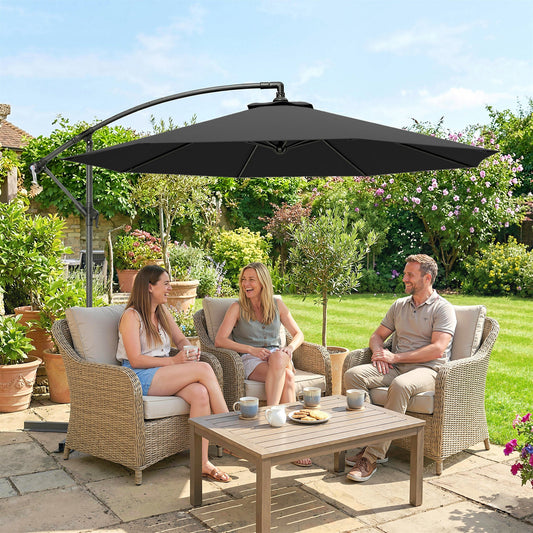 Outsunny 3m Overhanging Cantilever Parasol, with Cross Base - Black