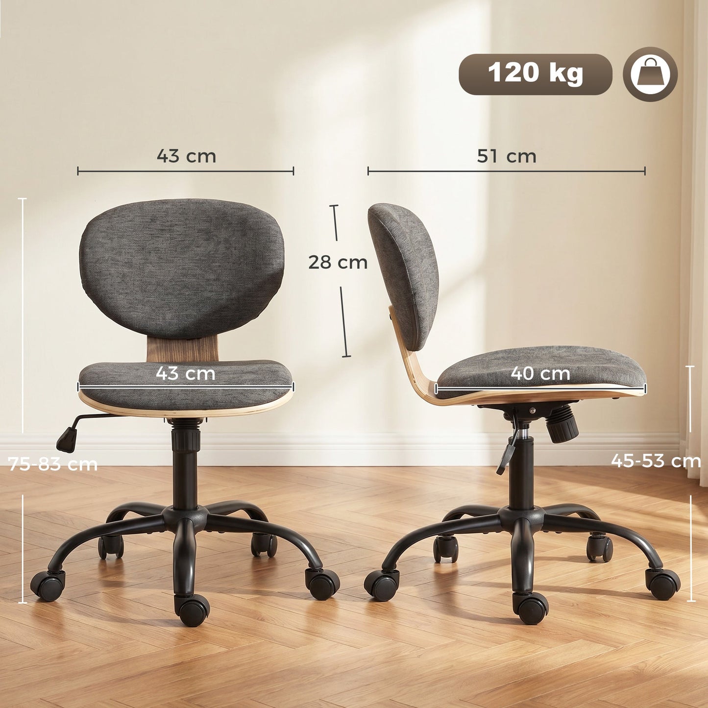 HOMCOM Home Office Desk Chair Rocking Function Ergonomic Swivel Chair with PU Wheels, Grey