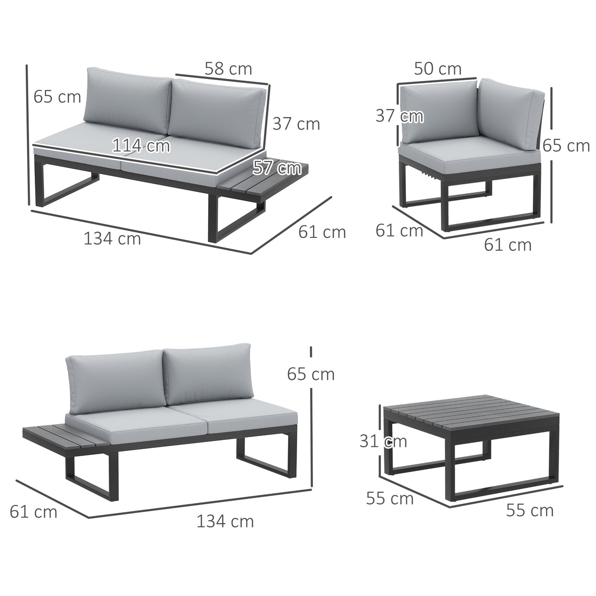 Outsunny 4 Pieces Garden Furniture Set in Black