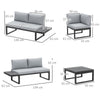 Outsunny 4 Pieces Garden Furniture Set, 5-Level Reclining Garden Corner Sofa Set, Outdoor Lounge Conversation Sectional with Cushions, Wood Effect Plastic Table, Black Frame & Light Grey Cushion