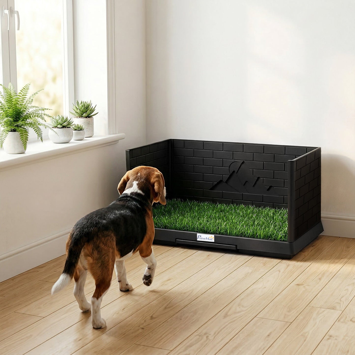 PawHut Dog Toilet Tray, Indoor Outdoor Dog Potty with High Walls, Grass Turf, Slide-Out Tray, Urine Collection Base