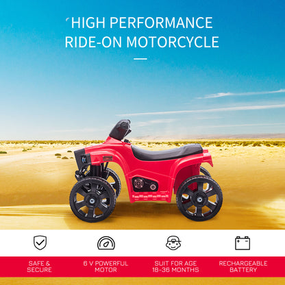 HOMCOM 6V Kids Electric Ride on Car, ATV Toy, Quad Bike with Headlights, Horn, for Toddlers 18-36 Months Red