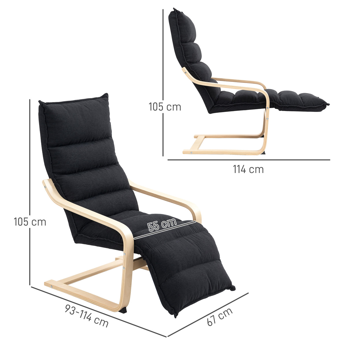 HOMCOM Curved Wooden Accent Chair in Black