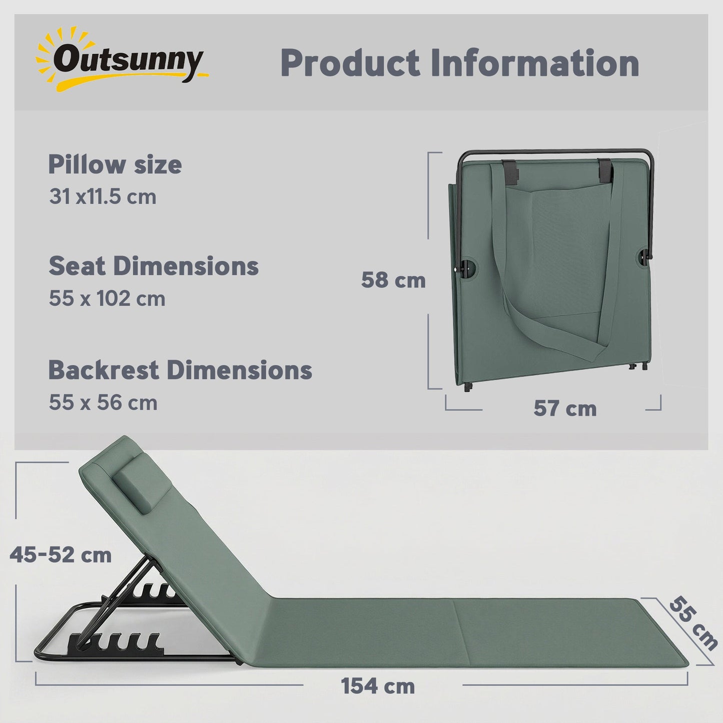 Outsunny Foldable Sun Loungers Set of 2, Portable Folding Beach Lounger with 4-level Adjustable Backrest, Grey