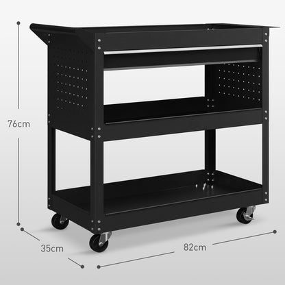 DURHAND 3-Tier Tool Trolley Cart in Black