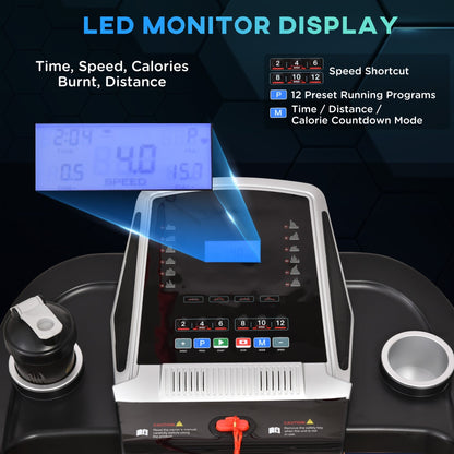جهاز جري قابل للطي من HOMCOM، جهاز جري مائل بقوة 2.0 حصان، سرعة 12.8 كم/ساعة، مع شاشة LED، انحدار يدوي، 12 برنامجًا مُعدًا مسبقًا، حامل للمشروبات والهاتف للياقة البدنية في صالة الألعاب الرياضية المنزلية